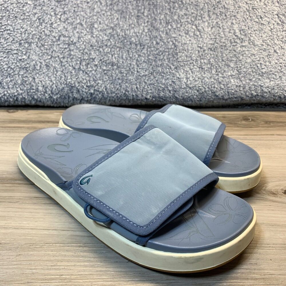 Olukai Nu’a ‘Olu Womens Sz 9 Slip On Beach Sandals Slides Hook & Loop - Sea Ice